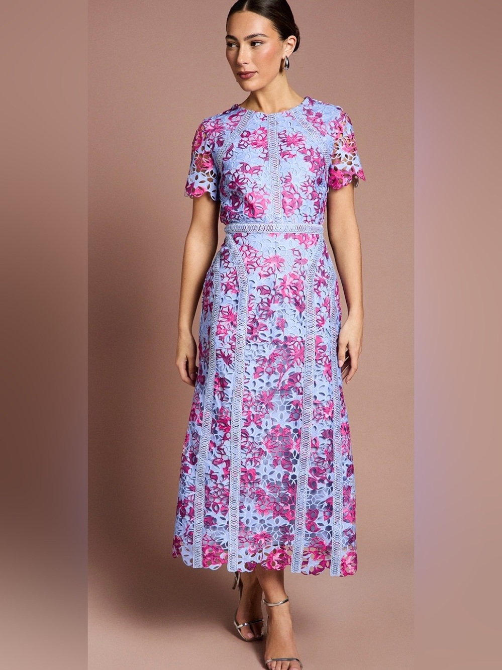 Coast Blue Printed lace short sleeve Midi Pencil Dress size 12